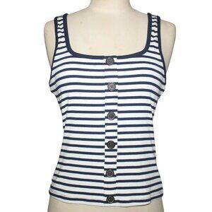 ABERCROMBIE FITCH Button Front Ribbed Tank Sz L Preppy Nautical Ivy League Top